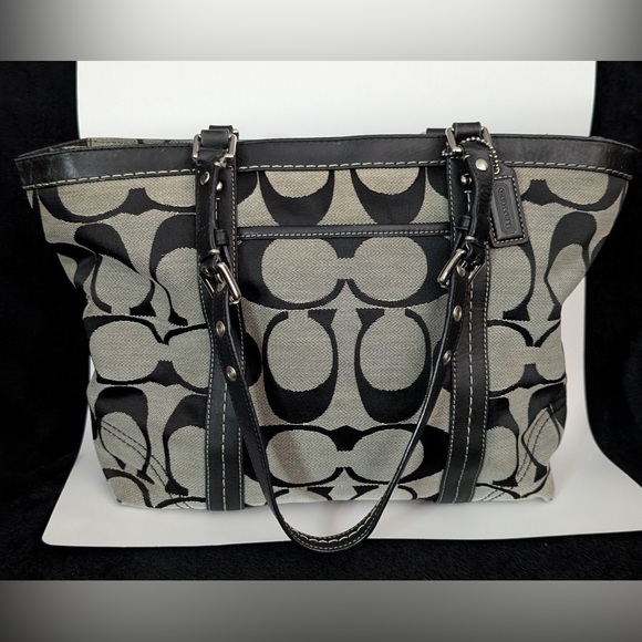 Coach Handbags - Coach Black & Grey Signature Canvas Shoulder Tote Bag